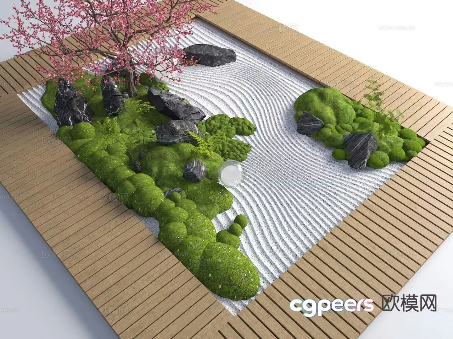 Courtyard landscape moss landscaping micro terrain 3D model