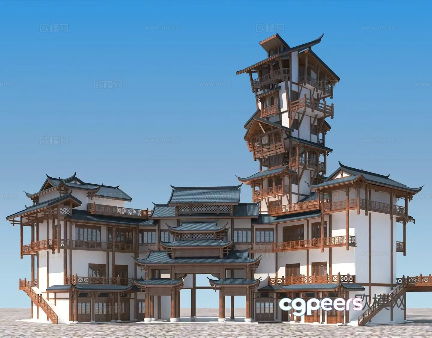Chinese ancient buildings multi -layer ancient buildings ancient building archway hanging foothouse homestay inn and house 3D model