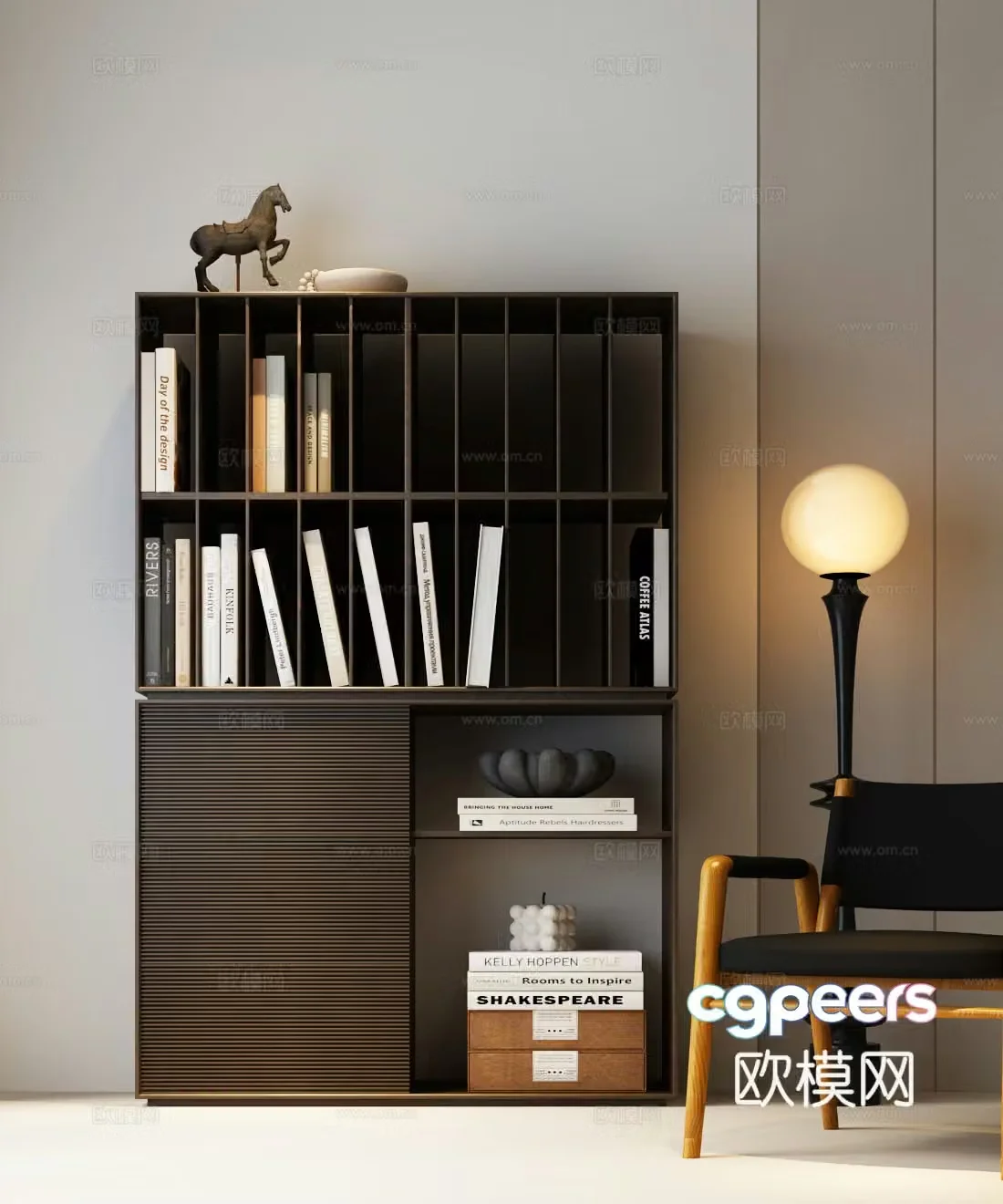 Bookcase Italian bookcase Open bookcase Floor-standing lamp Modern bookcase Italian minimalist bookcase 3D model