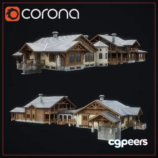3ds Max Free – Dom_shale, wooden house, architecture facade