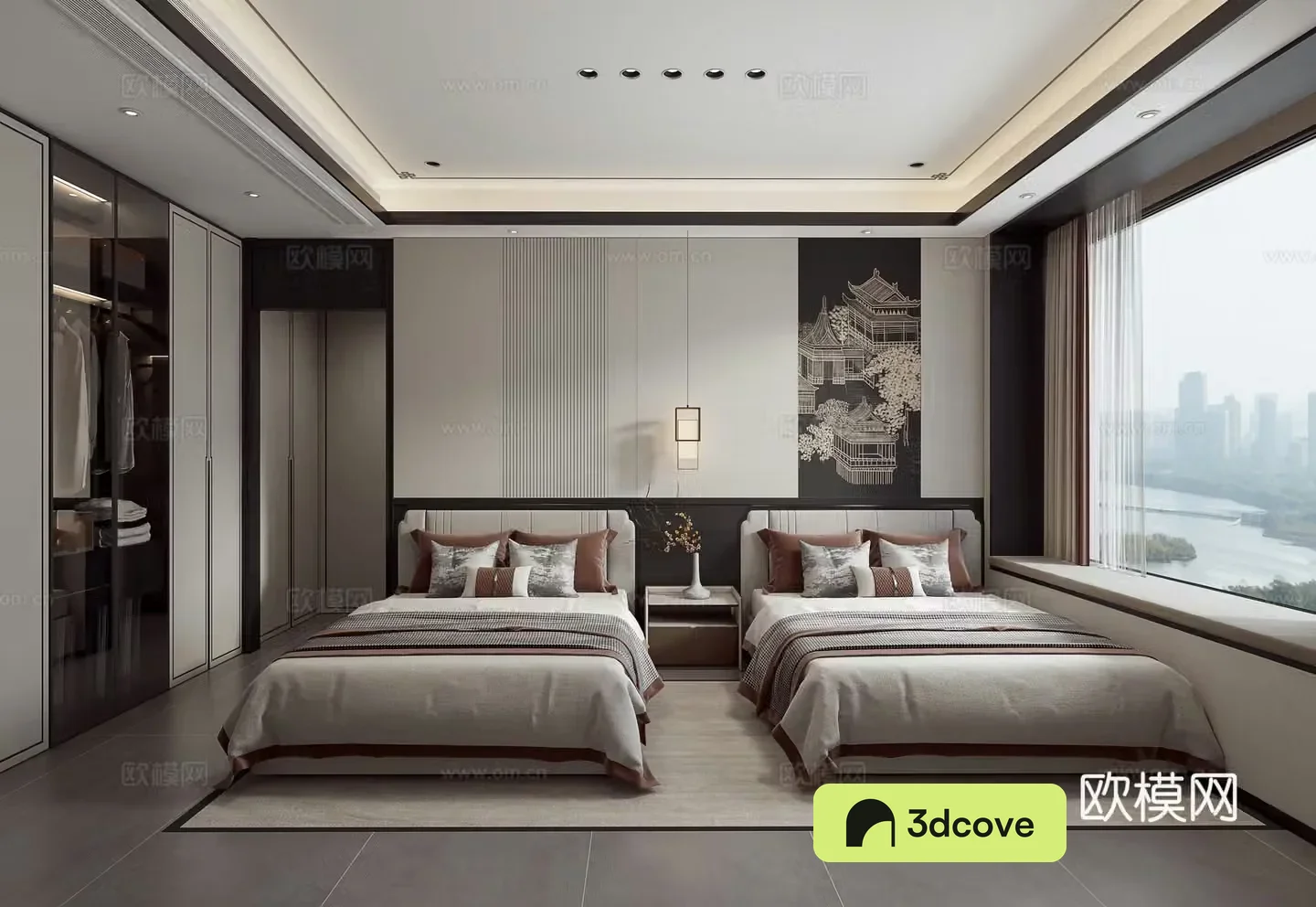 New Chinese style bedroom Elderly room Divided bed