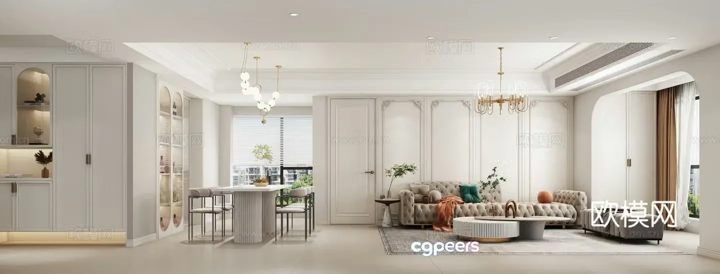 Modern French living and dining room 3d model