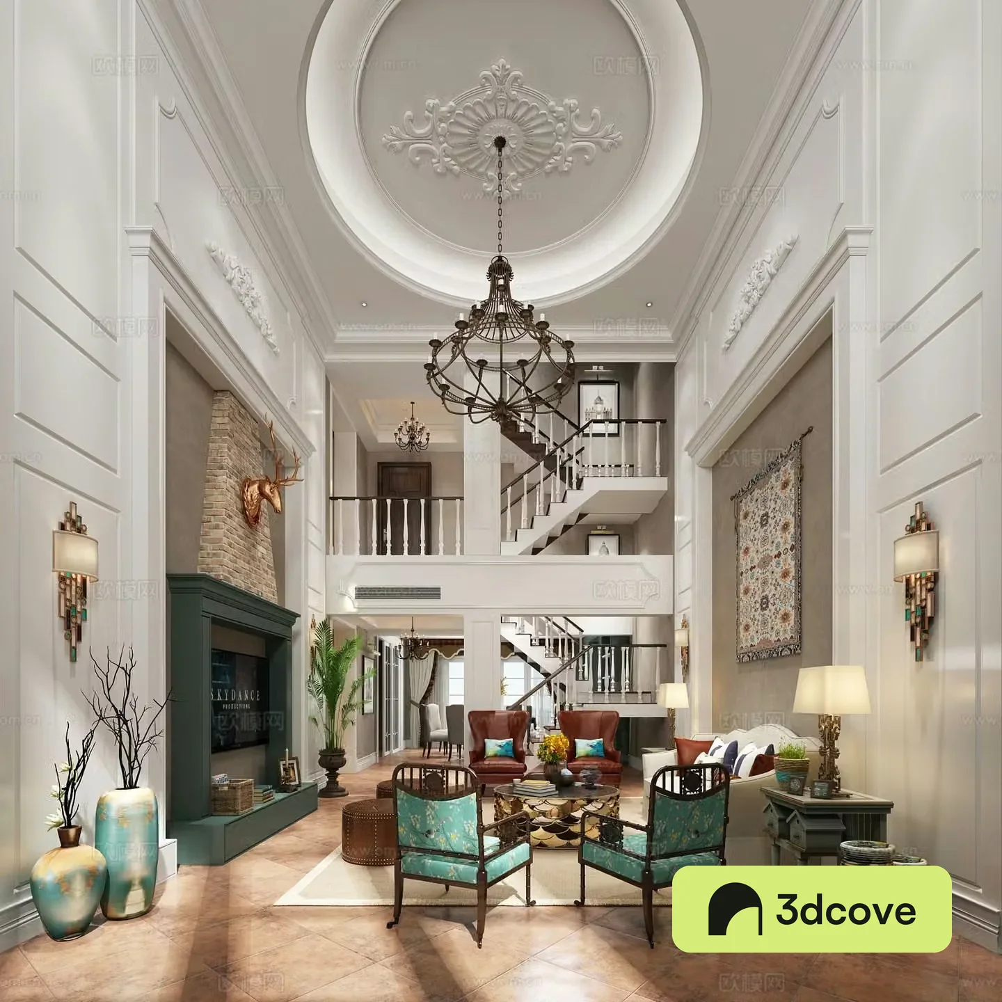 American villa living room