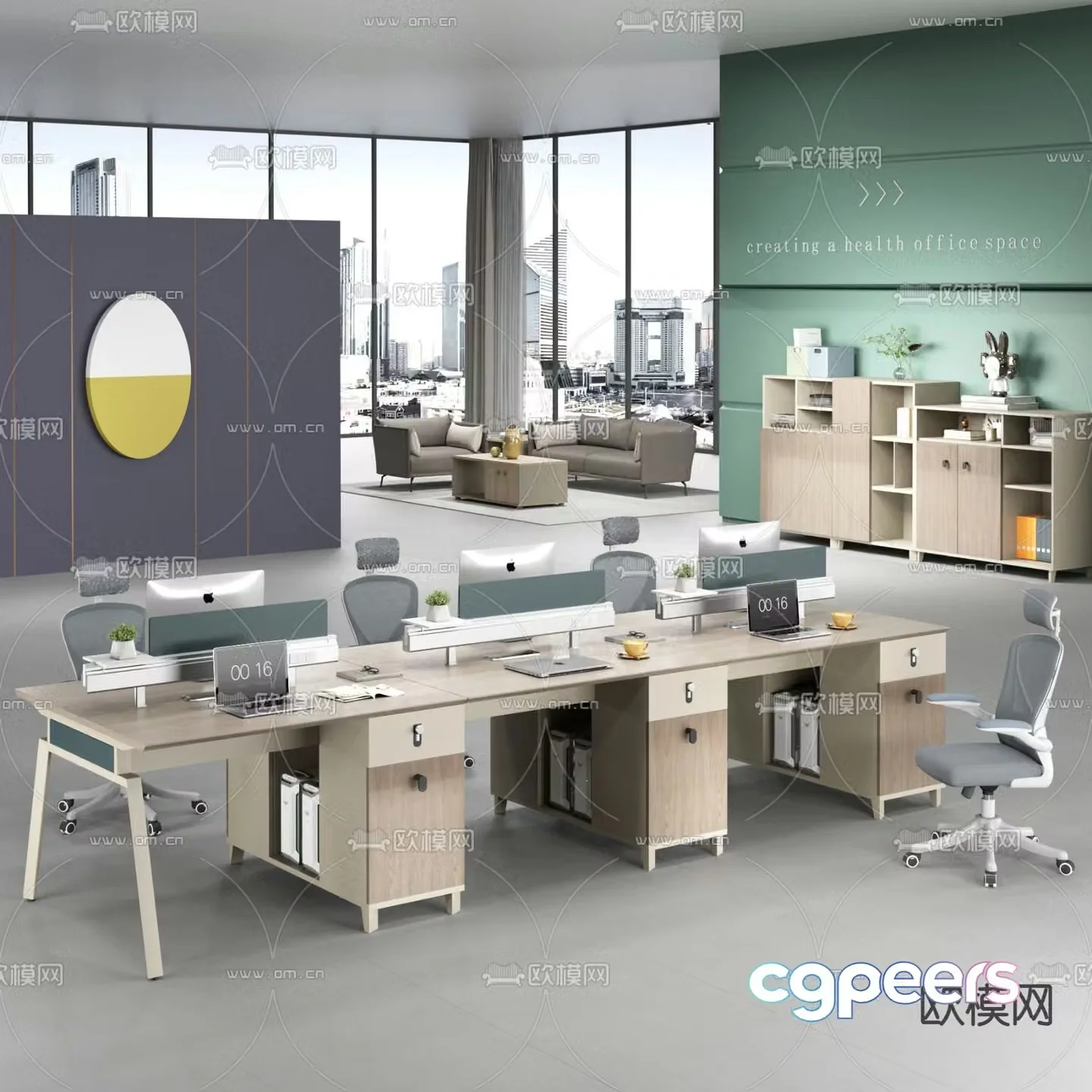 Card space desk work station post 3d model
