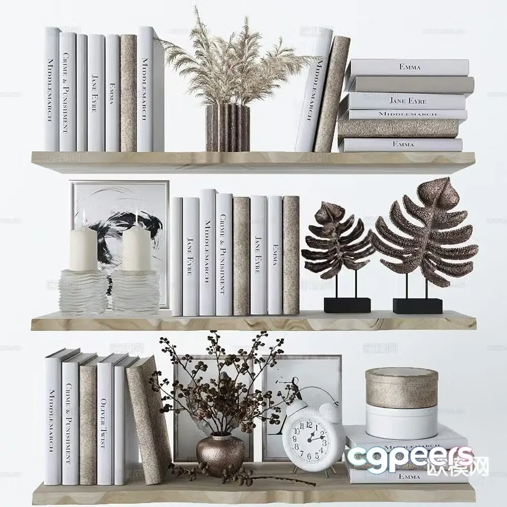 Modern decorations ornaments books vases 3d model