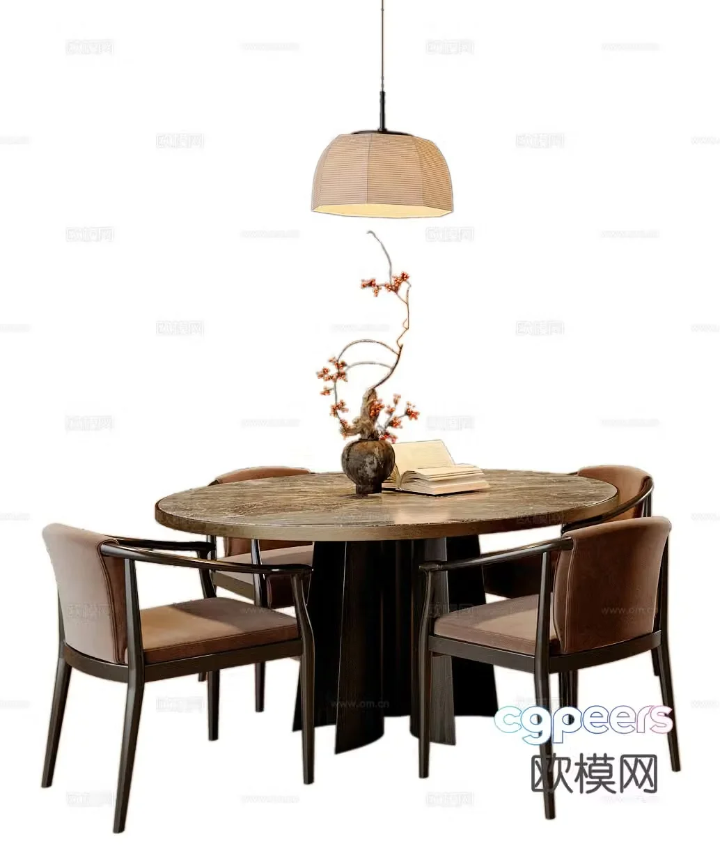 New Chinese dining table and chairs 3d model