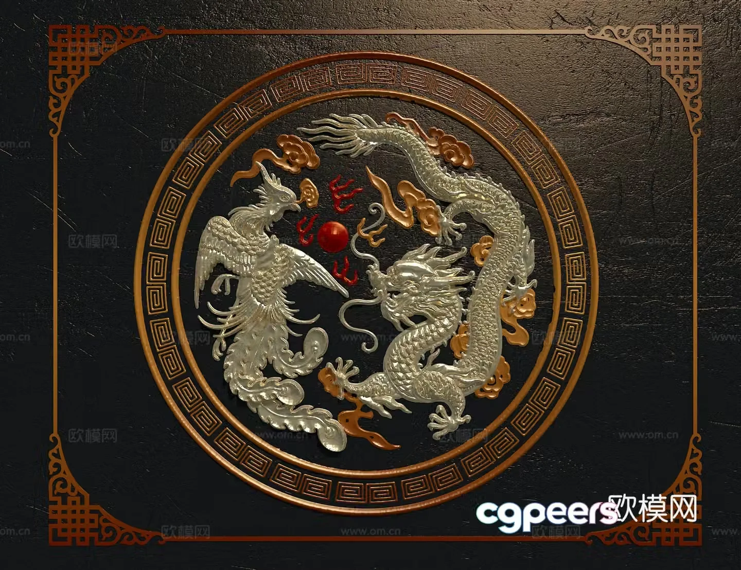 Dragon and Phoenix Relief 3D Model