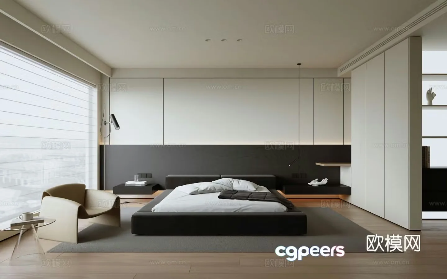 Modern minimalist bedroom 3d model