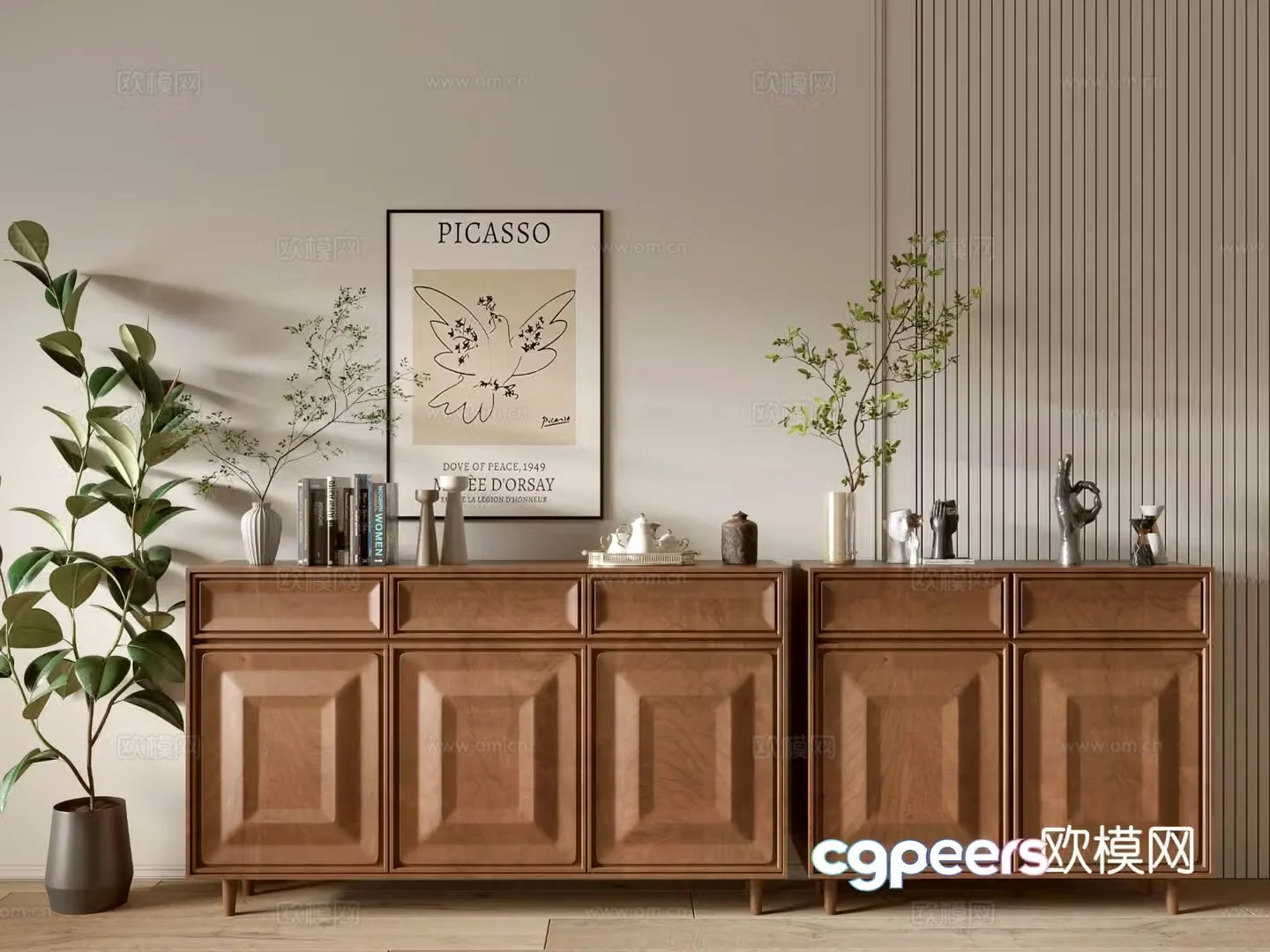 Log style entrance cabinet and side cabinet 3D model