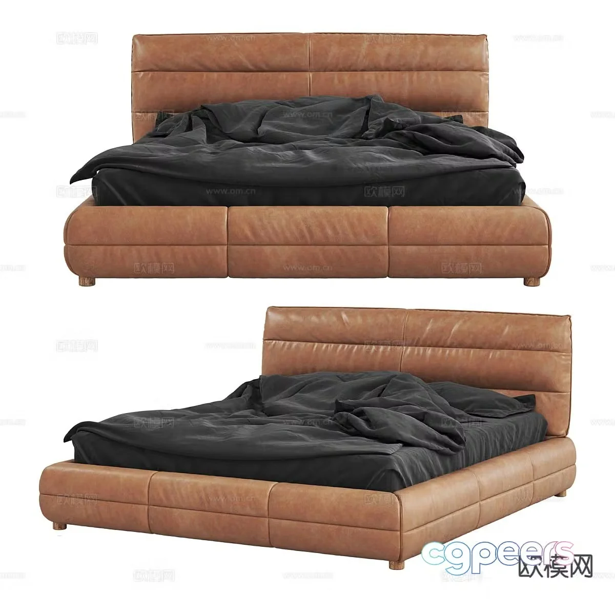 Nordic double bed leather bed 3d model