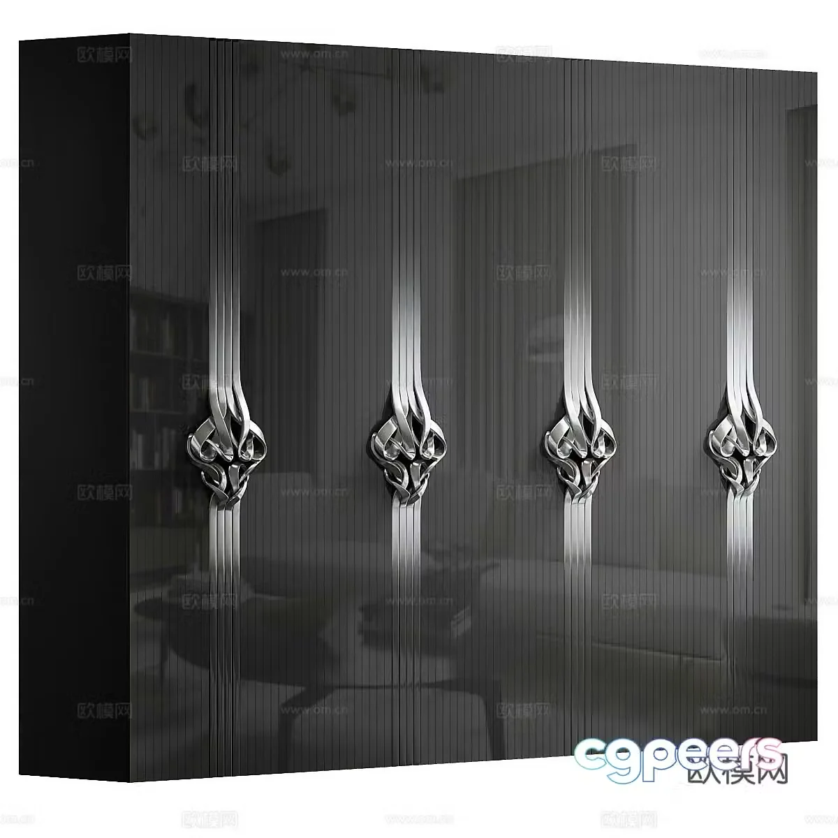 Modern Italian light luxury glass wardrobe 3D model