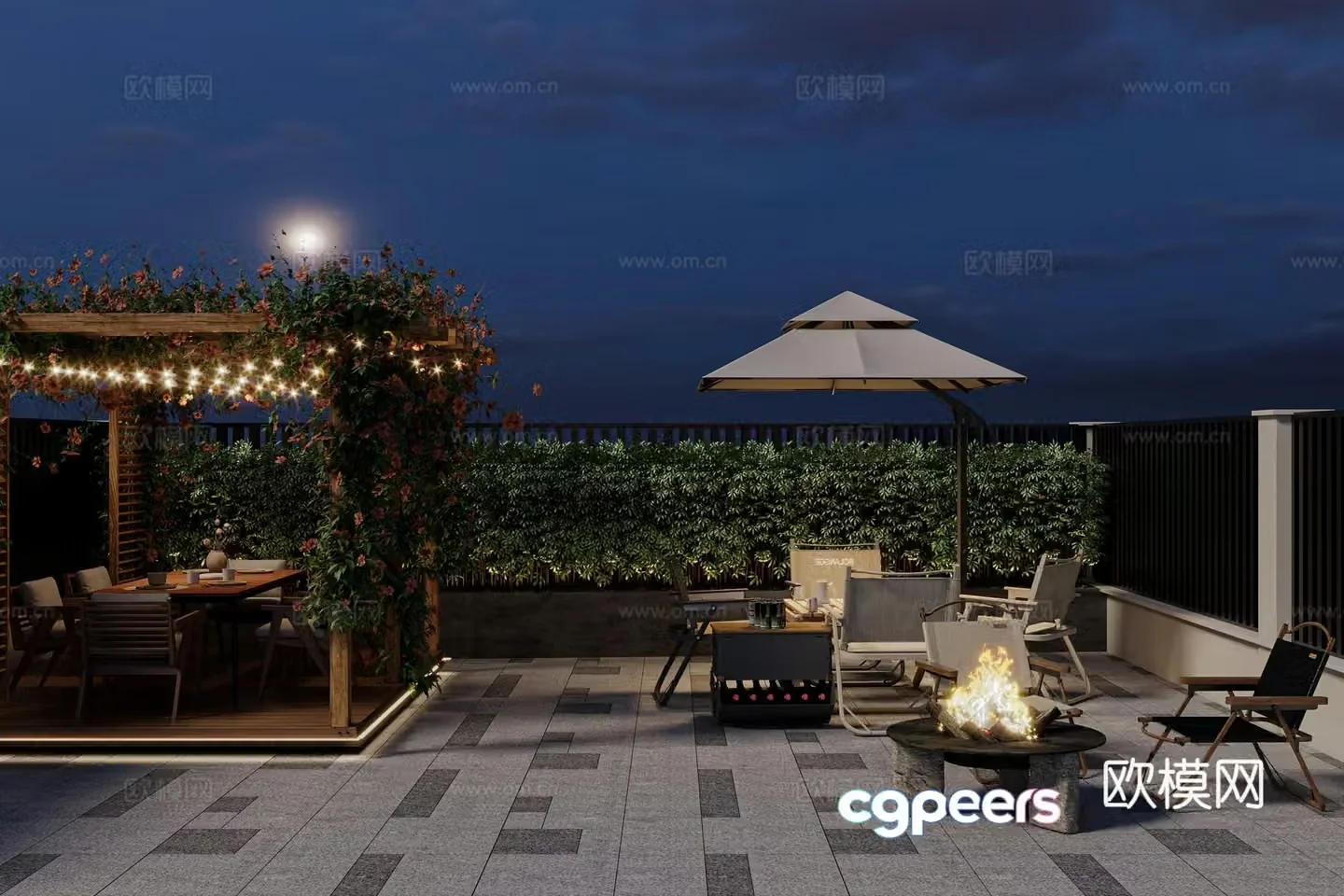 Modern roof garden garden balcony 3d model