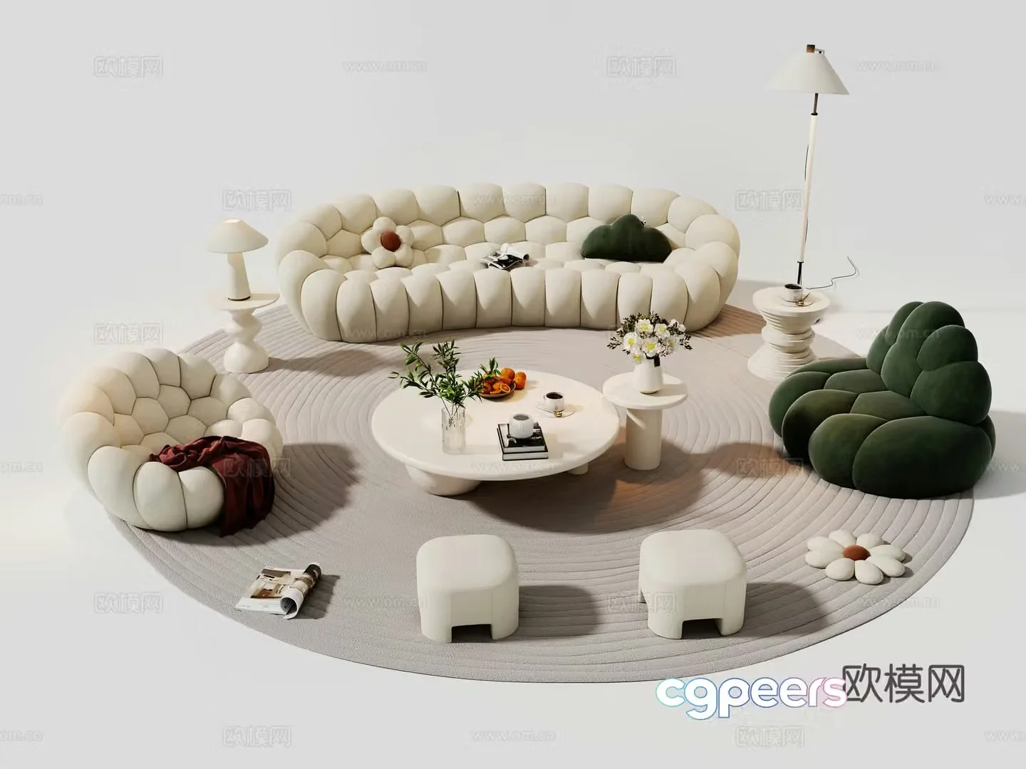 Creamy style combination sofa bubble sofa 3d model