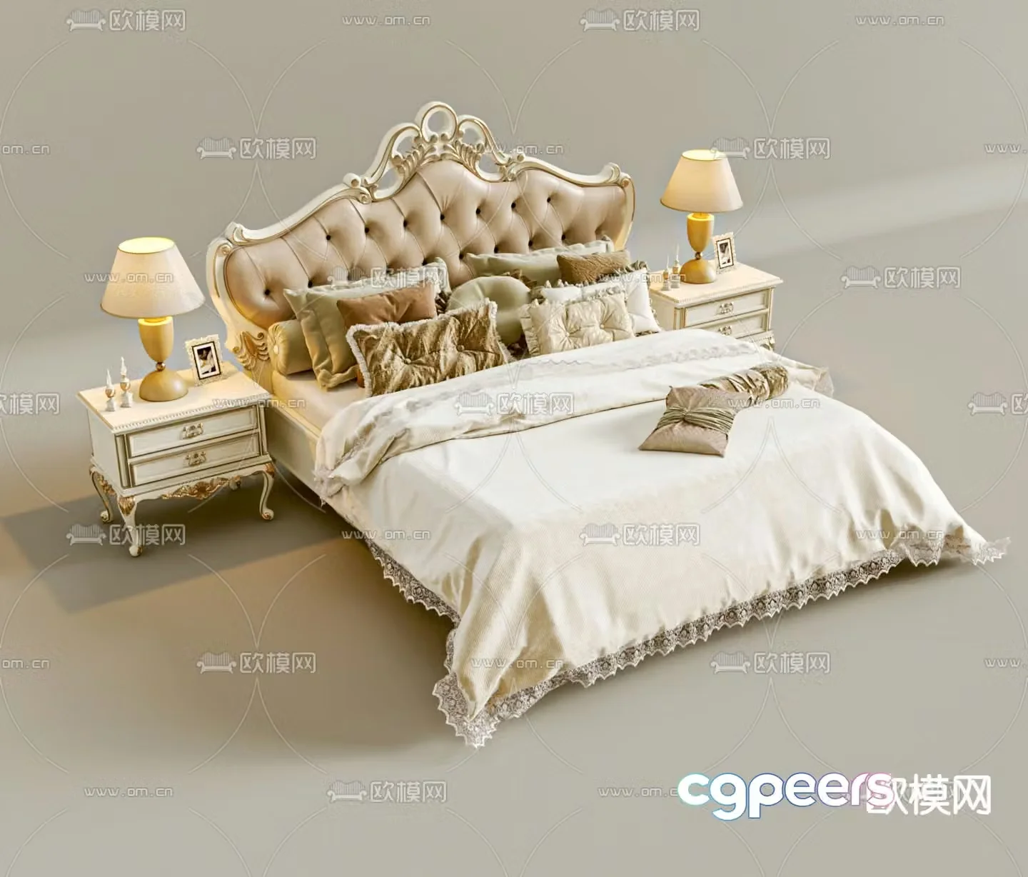 Simple European double bed 3d model