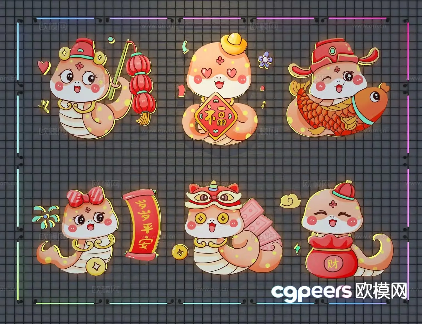 Year of the Snake Stickers Year of the Snake Wall Decoration Spring Festival Display 3D Model