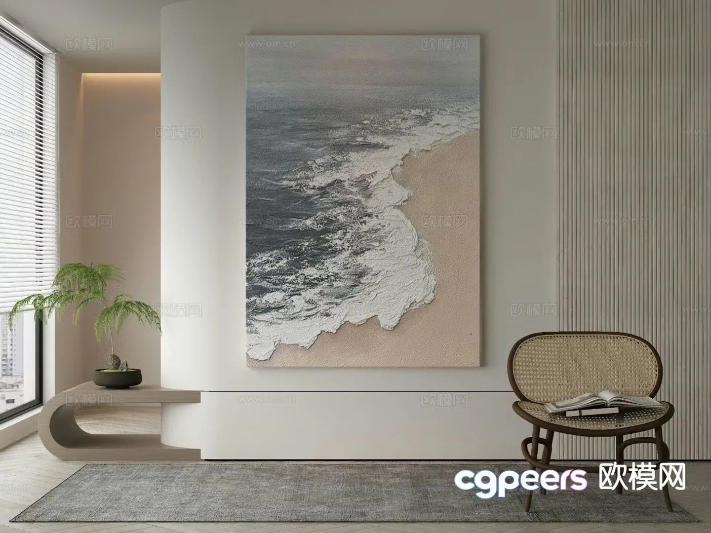 Modern art painting beach painting decorative painting 3d model