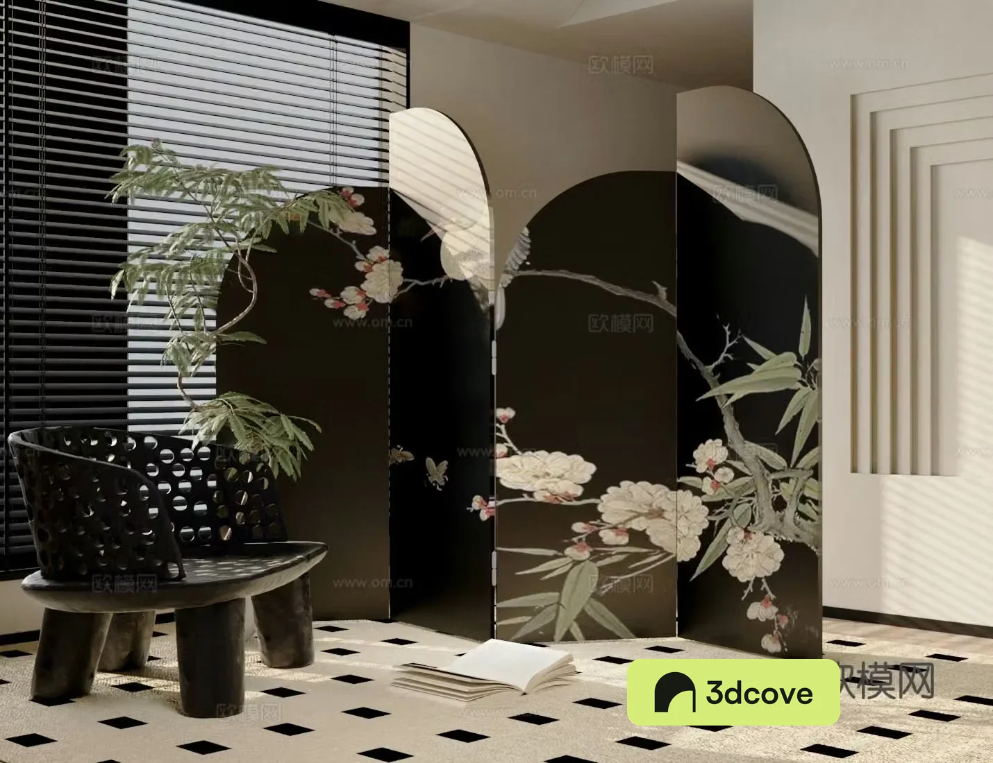 Middle Ages partition Screen partition Green plants Leisure chair Entrance screen 3D model