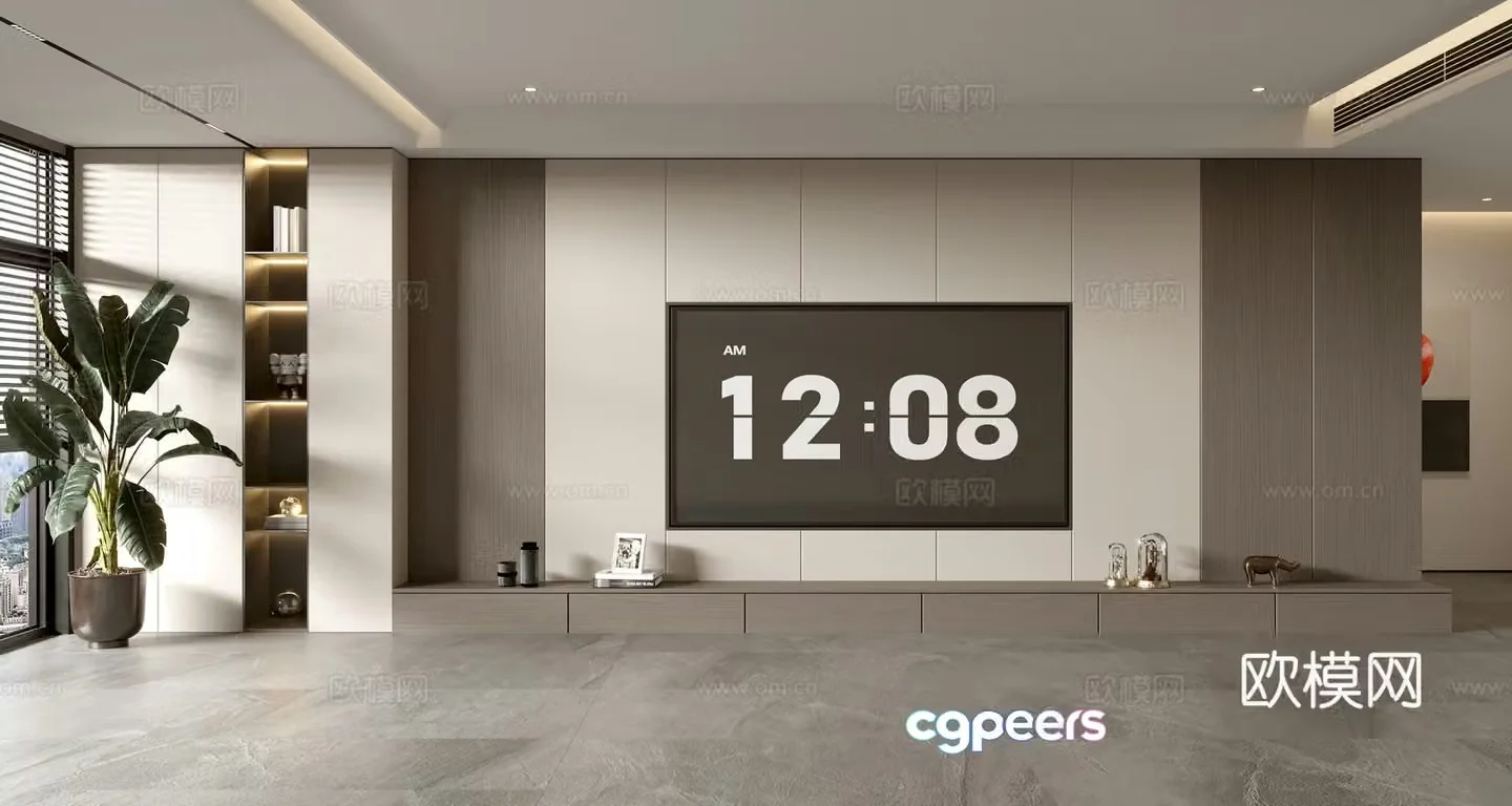 Modern TV background wall full wall TV cabinet 3d model