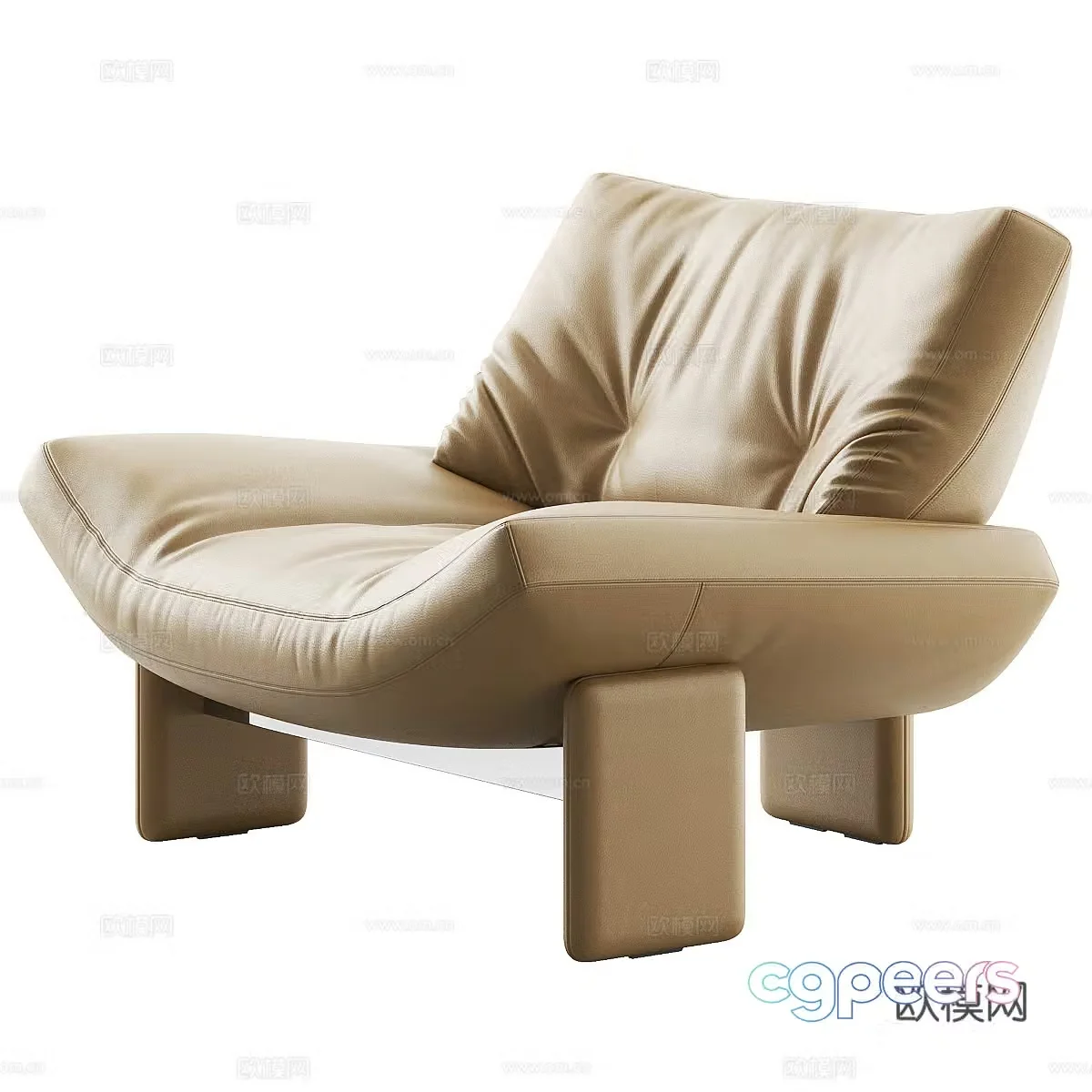 Cream style single sofa Leather single sofa Leather single sofa Leather single chair Leather 3D model