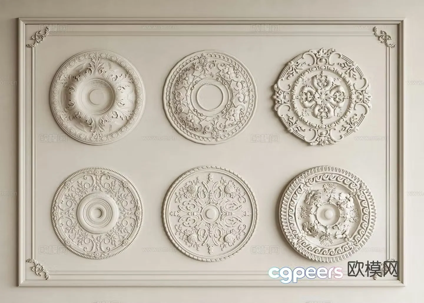 French lamp plate carved lantern plate French carving relief carved gypsum components European carved lantern 3D model