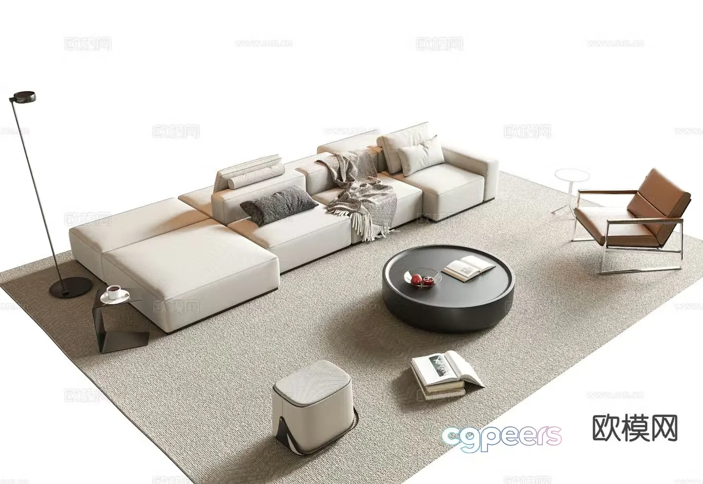 Modern backrest sofa modular sofa 3d model