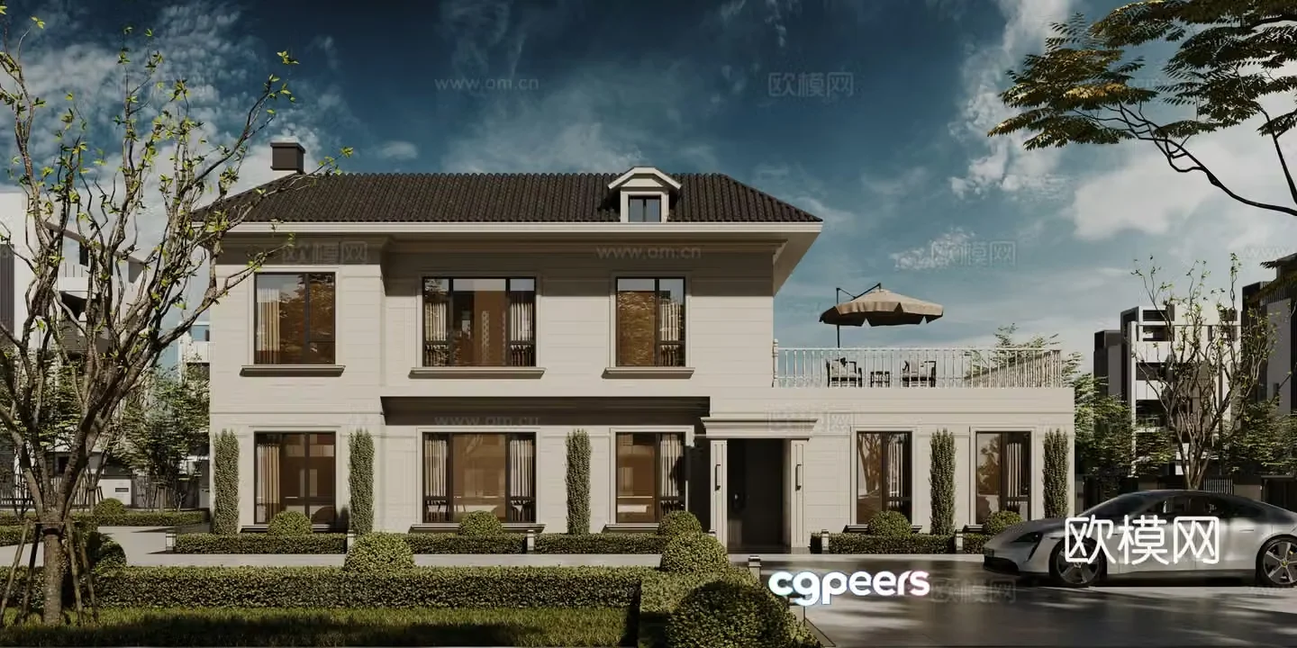 Modern single-family villa exterior 3d model