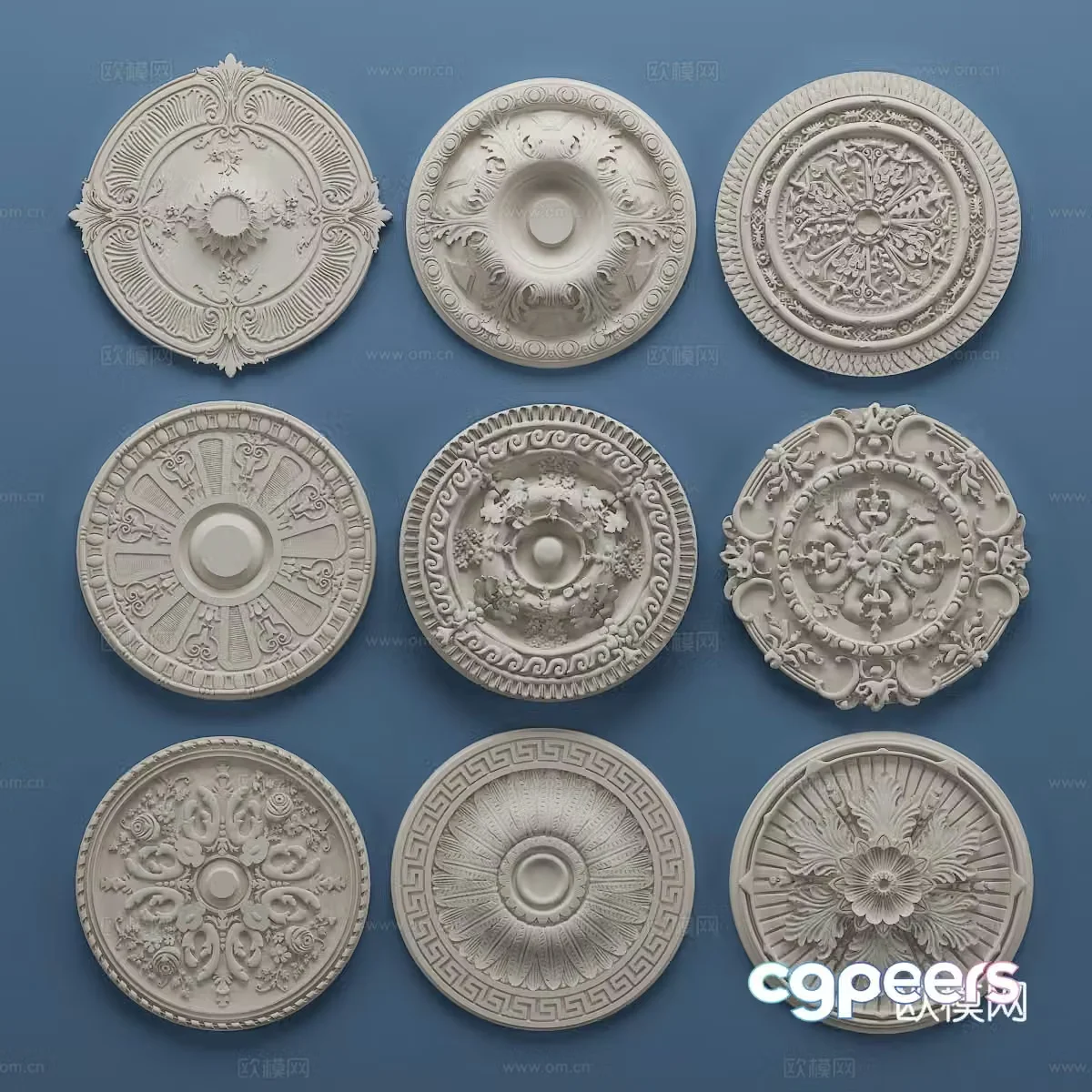 European gypsum carving lamp plate component 3D model