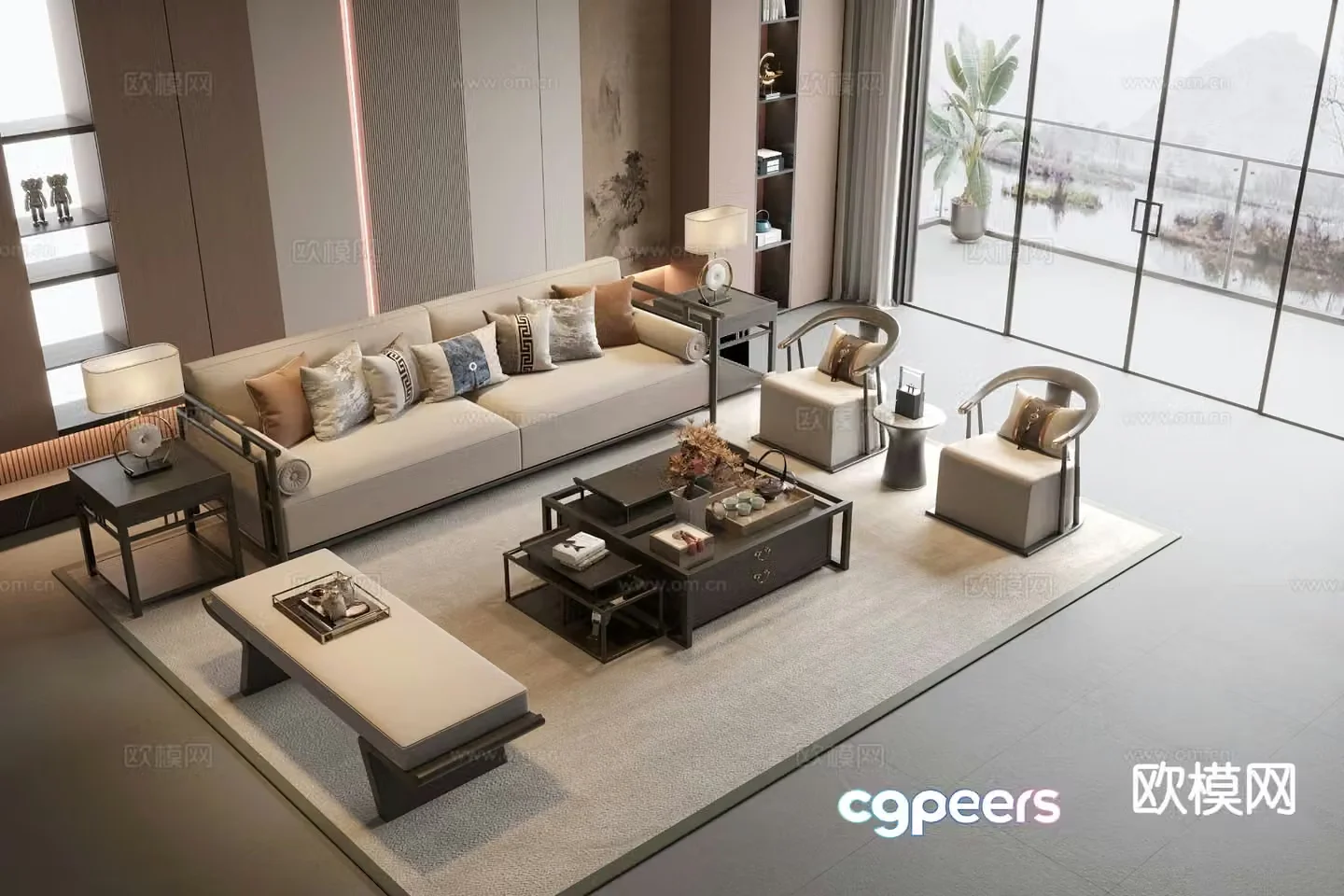 New Chinese style sofa modular sofa 3d model