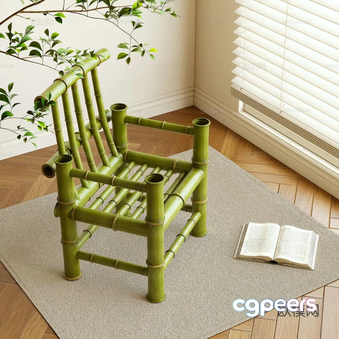 New Chinese style leisure chair bamboo chair rattan chair 3d model
