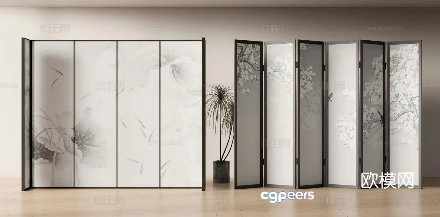 New Chinese style folding screen 3d model