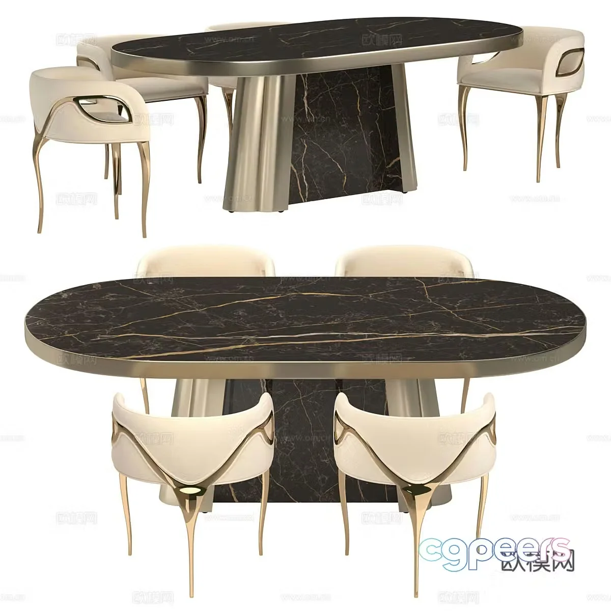 Dining table and dining chair combination 3D model