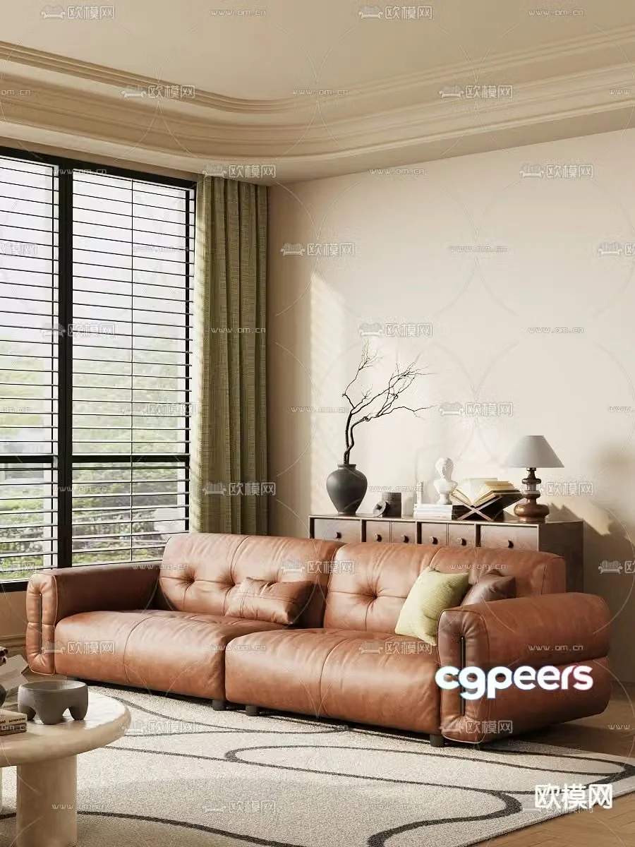 Double sofa leather sofa 3d model