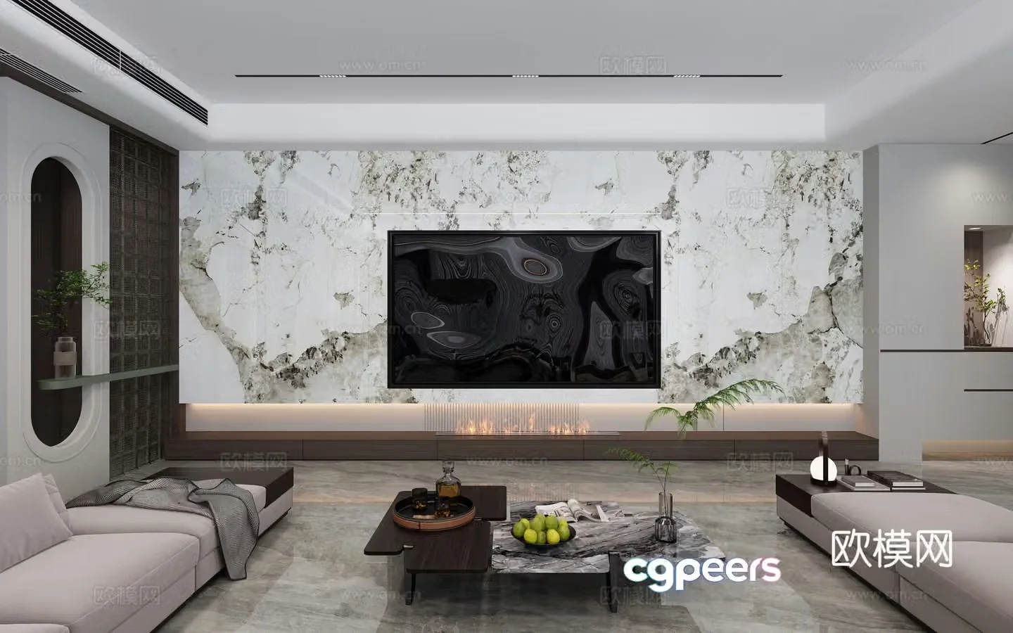 Modern Italian living room film and television wall 3d model