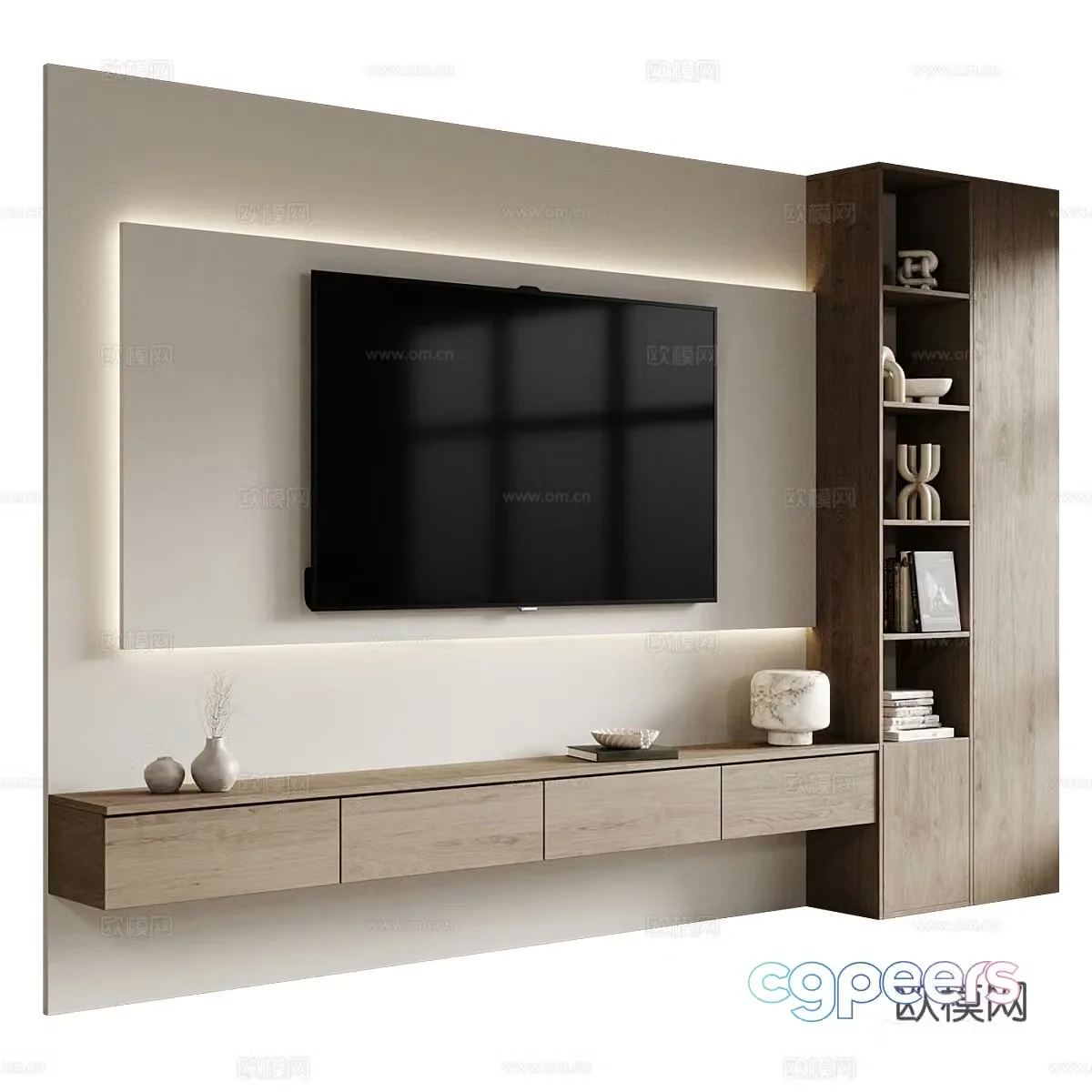 Modern Italian minimalist TV background wall 3d model
