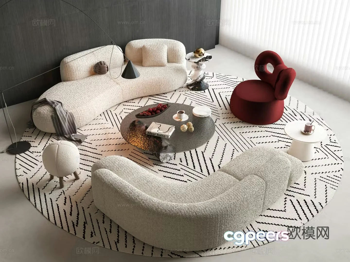 Modern curved sofa combination sofa 3D model