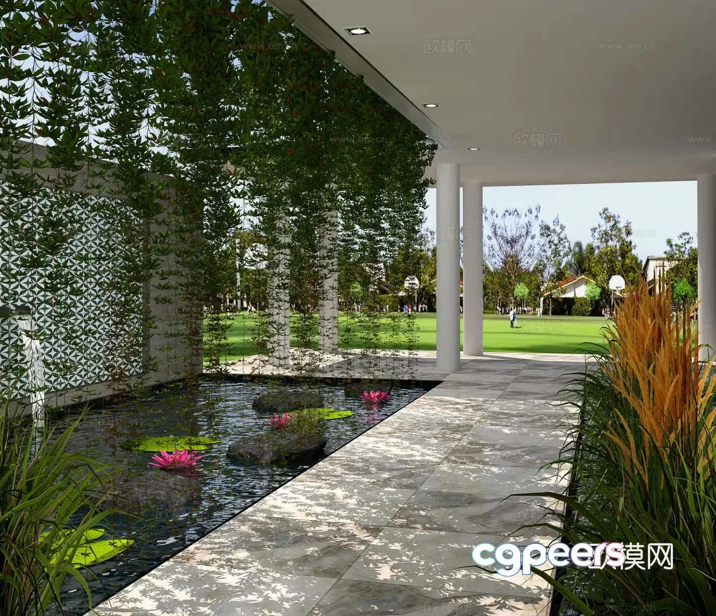 Modern waterscape trails scenery pavilions water planting man landscape sketch 3d model