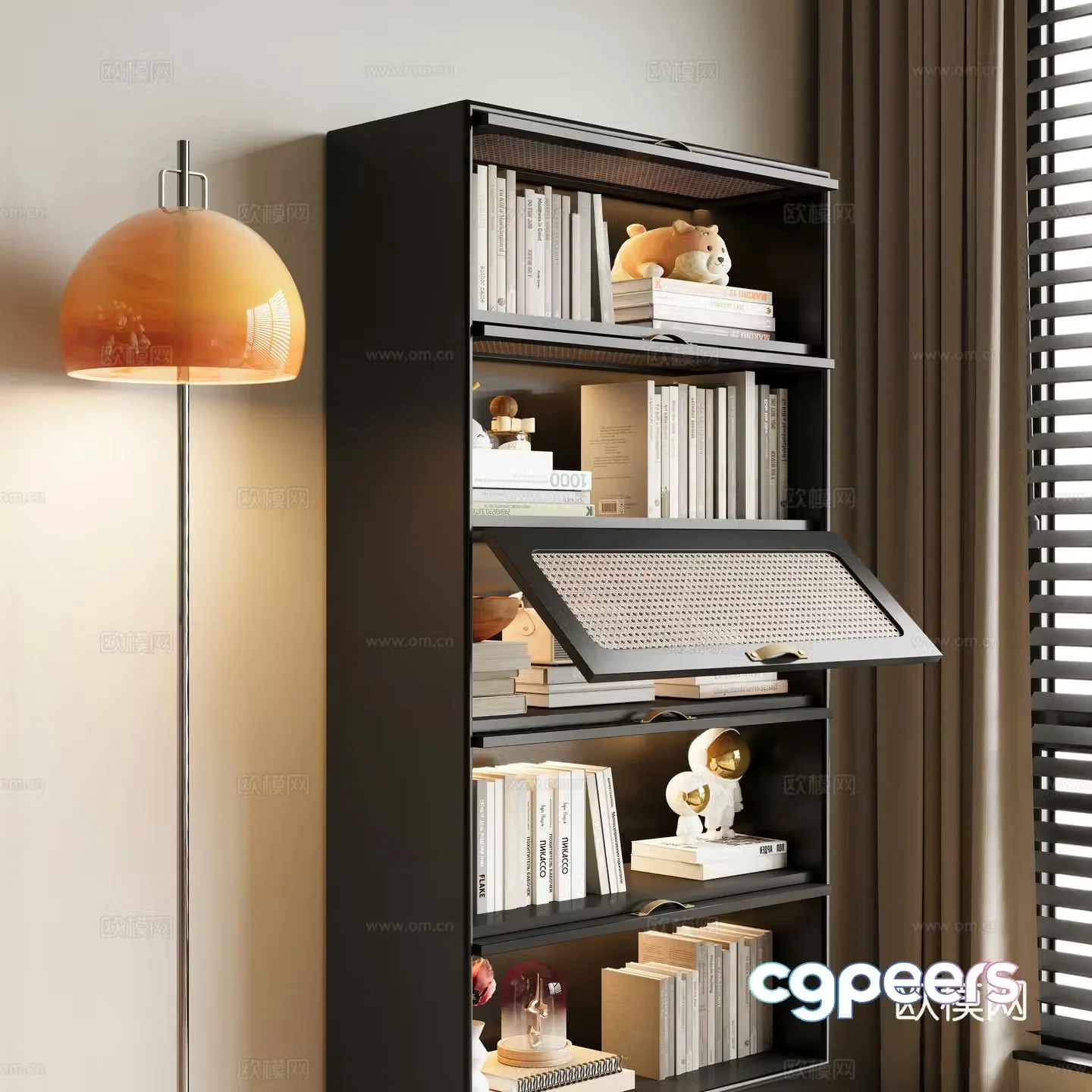 Black bookcase rattan bookcase 3d model