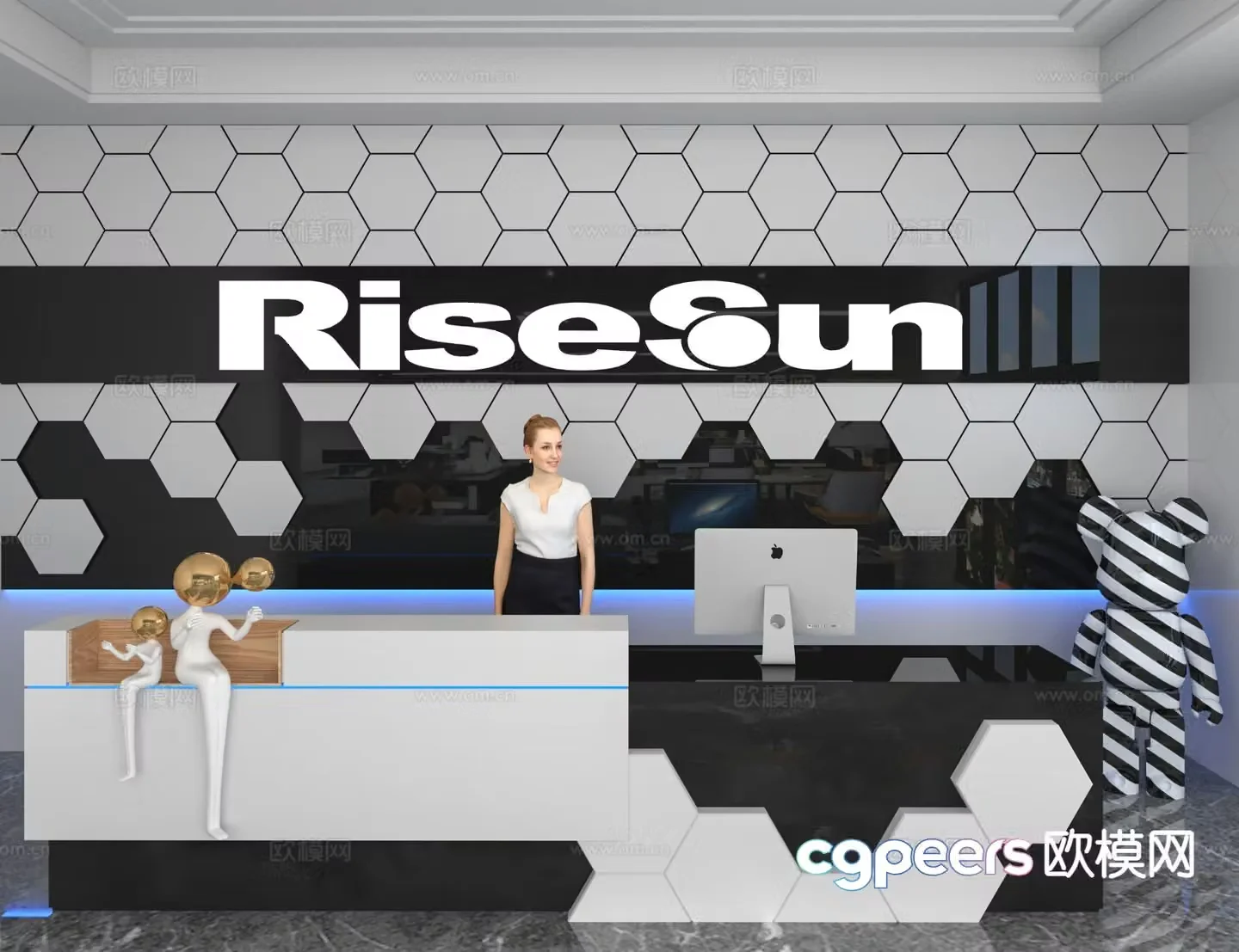 Modern front desk reception desk information desk office background 3d model