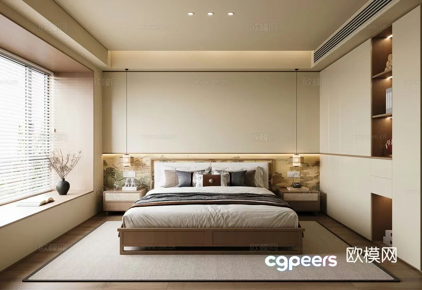 New Chinese style Song style bedroom New Chinese style without owner lights Song style double bed Small chandeliers 3D model