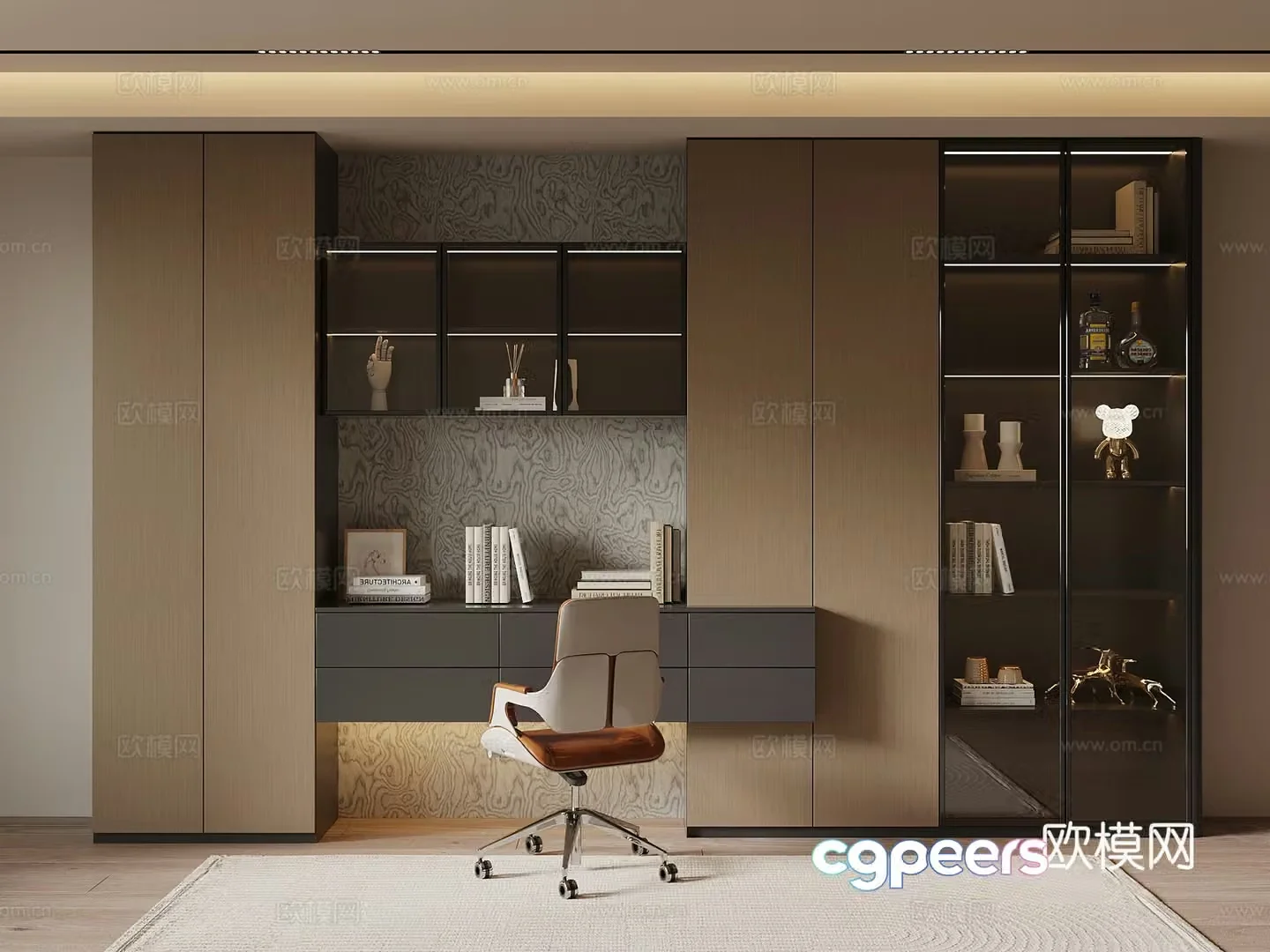 Modern Italian bookcase desk and chair 3d model