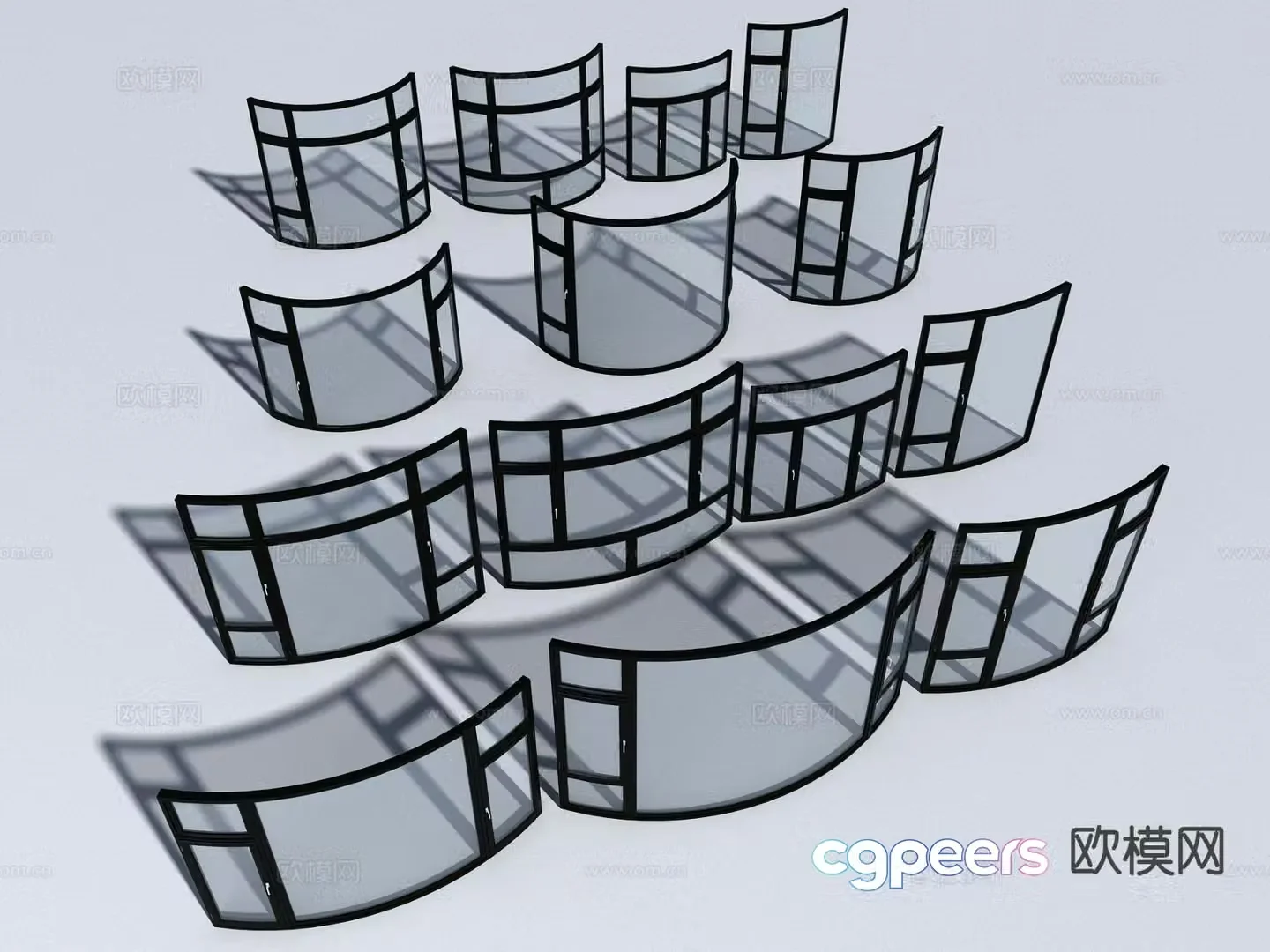 Modern curved windows window frames glass window 3d model