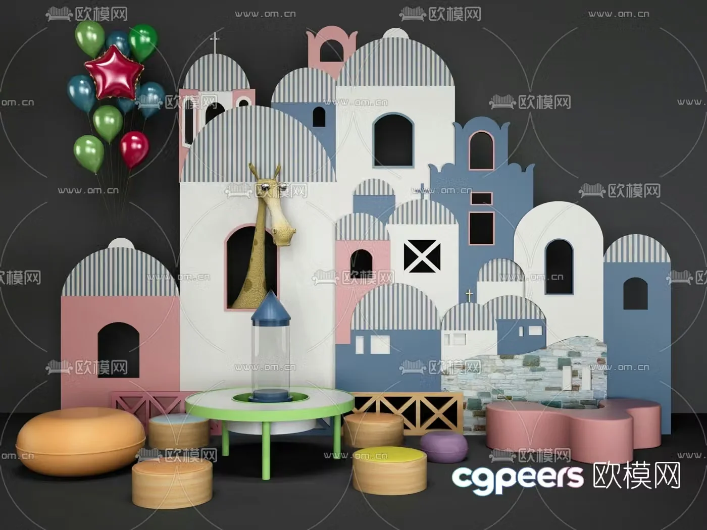 Modern children’s table and chair combination 3d model