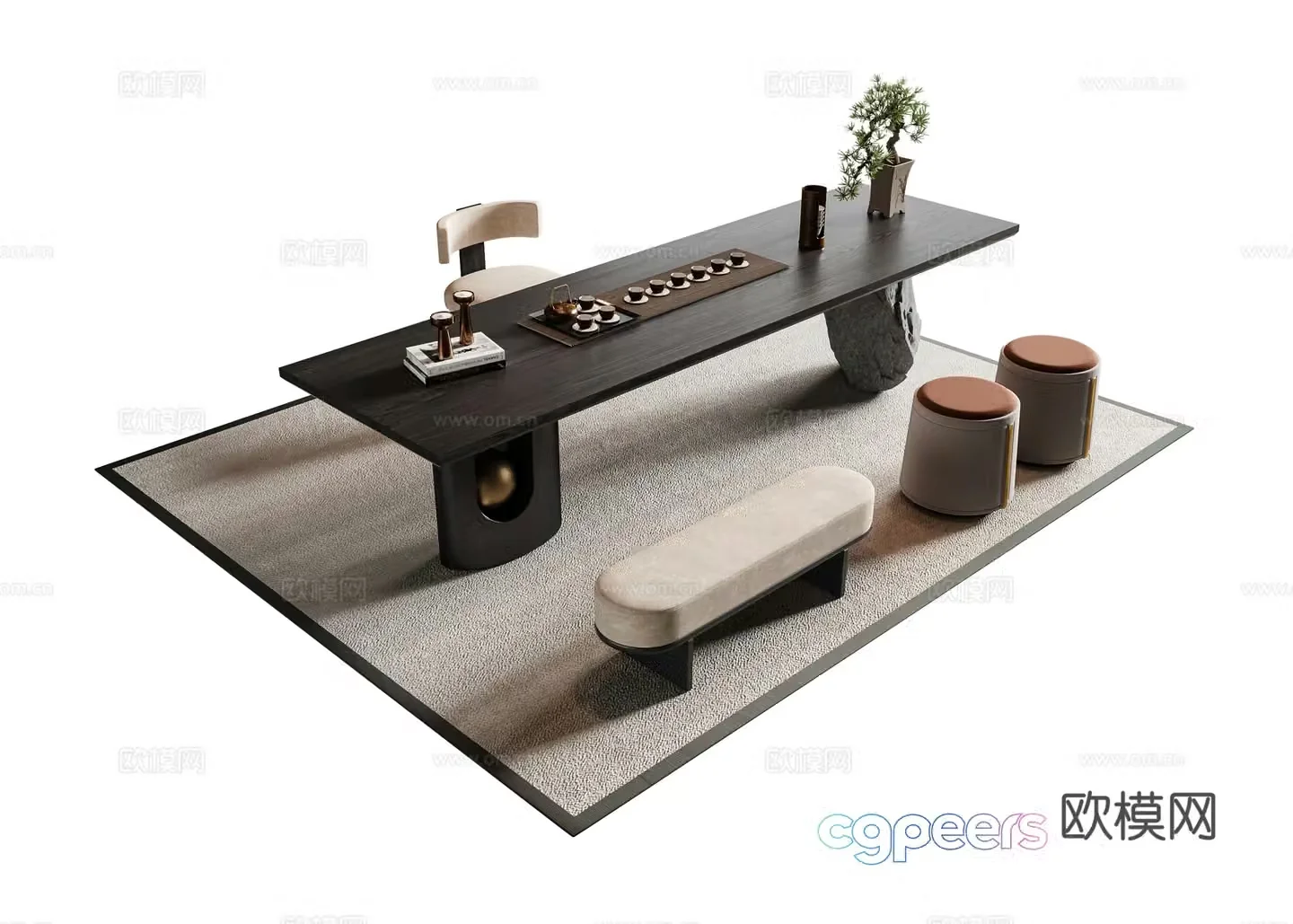 New Chinese tea table and chair 3D model