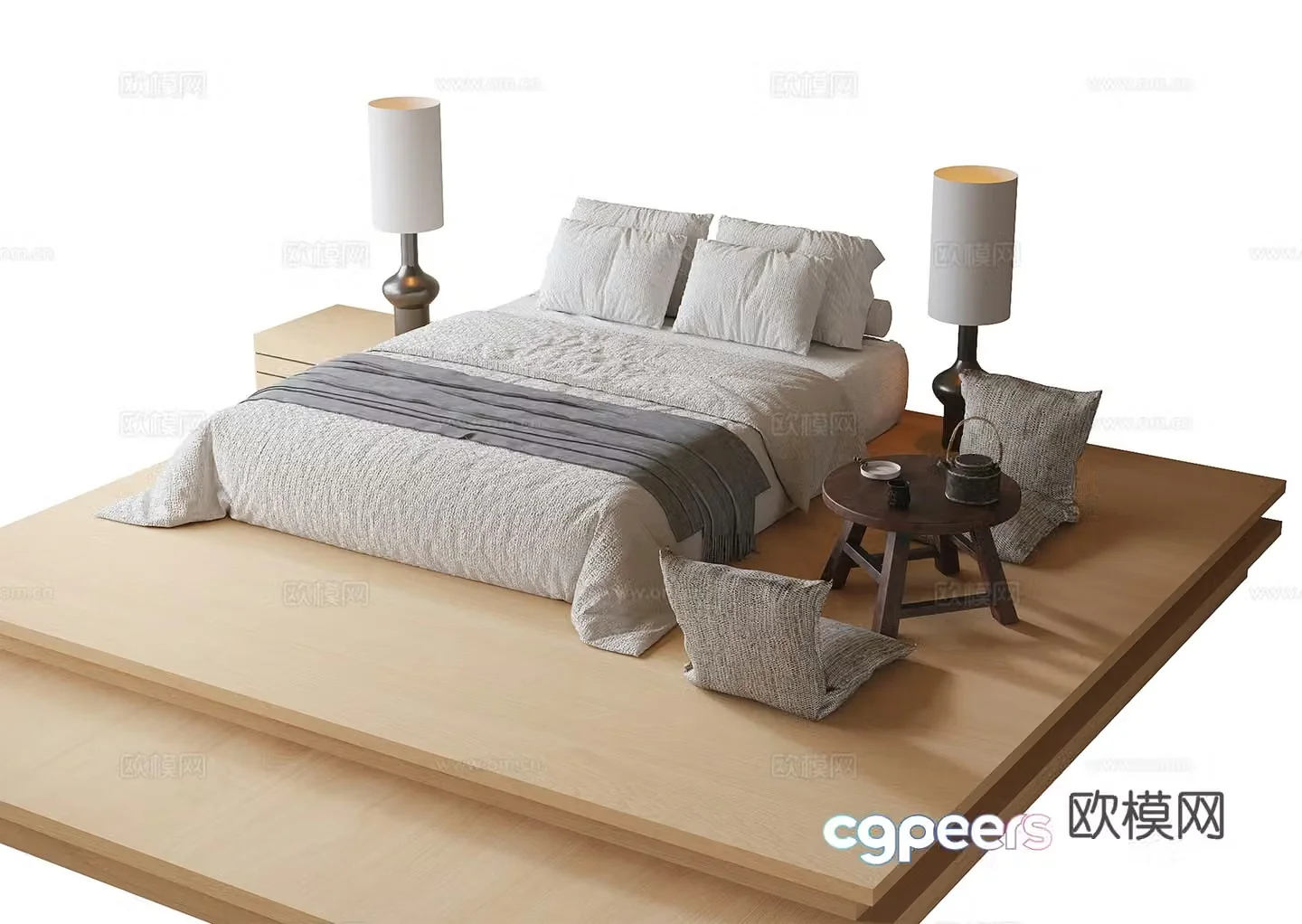 Modern platform bed floor lamp lazy sofa coffee table 3d model