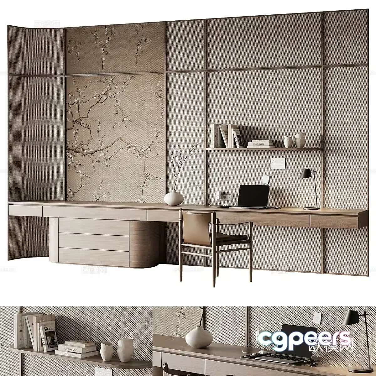 New Chinese style bedroom background wall 3d model