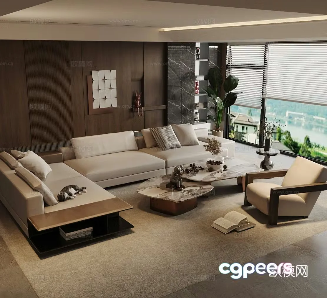 Modern Italian home living room Light luxury Italian living room Sofa coffee table combination High-end gray living room 3D model