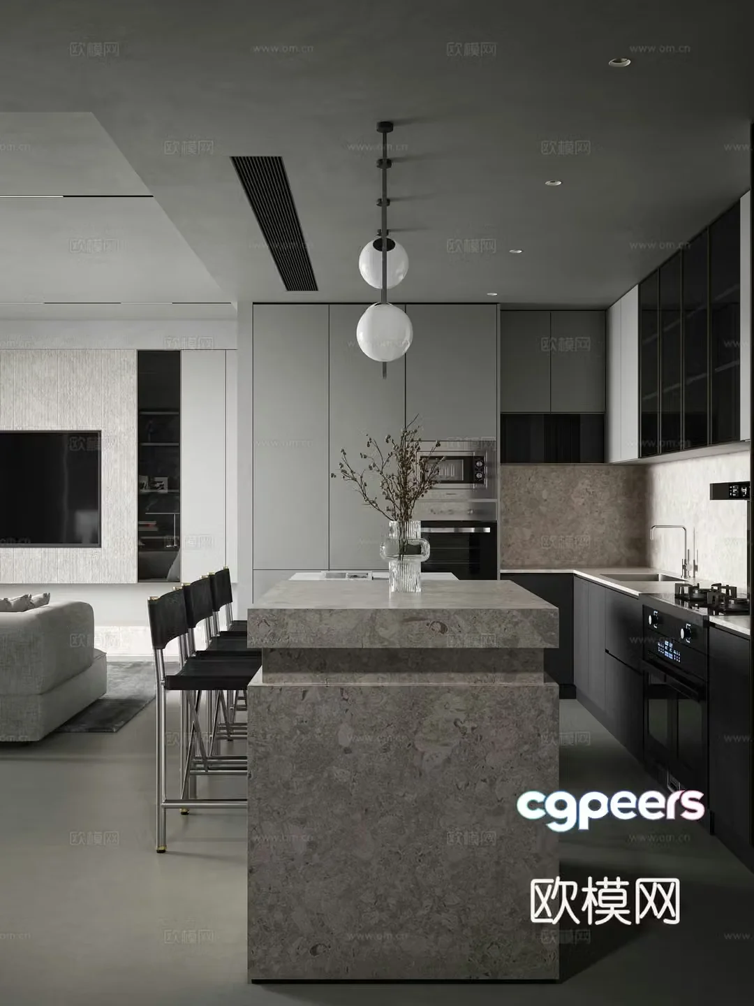 Premium gray living room 3d model