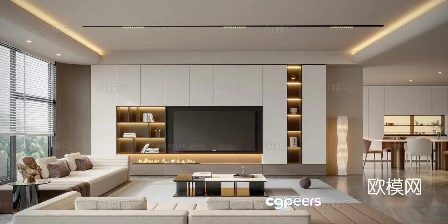 Modern home living and dining room 3d model