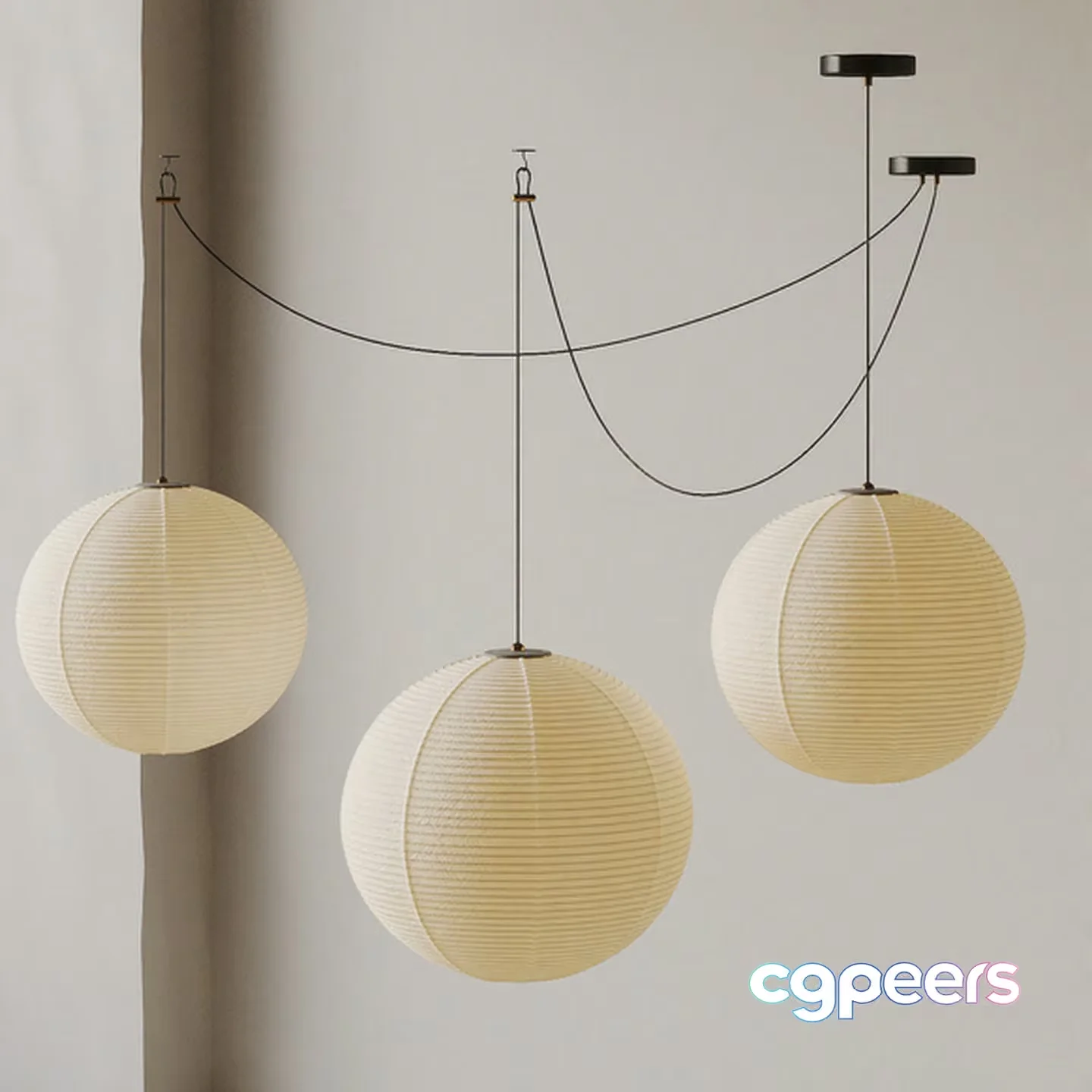 Three White Paper Lanterns 3D Model – 16928 – VRAY Render