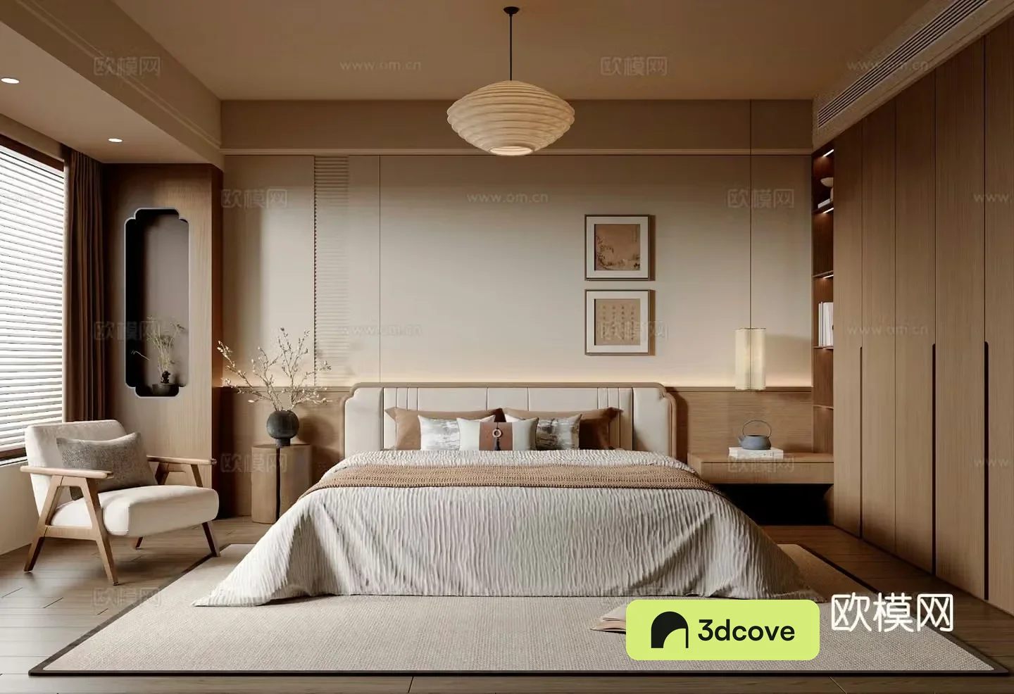New Chinese style Song style bedroom double bed master bedroom leisure chair wardrobe new Chinese style jewelry ornaments